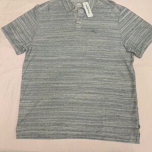 Tommy Bahama Men's Gray, Blue and Black Strips Cotton Blend Two Button Polo